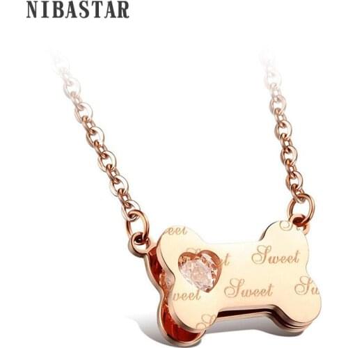 Fashion Stainless Steel O chain dog bone Crystal Necklaces For Women Love Accessories 2 Colors