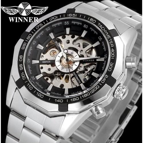 WINNER Men Skeleton Automatic Mechanical Watches Men tainless Steel Watches Fashion Luminous Wristwatch Relogio Homme Saati