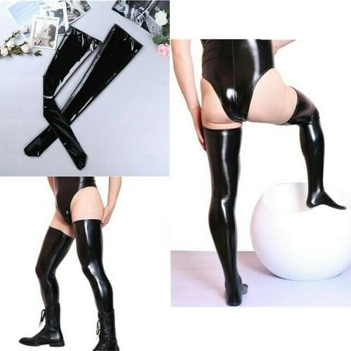 Mens Wet Look Latex Leather Thigh High Footed Stockings Tights Socks Clubwear For Men Exotic Formal Wear Suit Men Sexy Sports