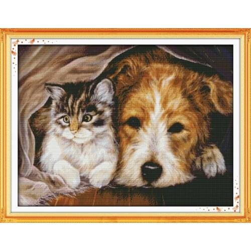 Stay together cross stitch kit 14ct 11ct pre stamped canvas cross stitching animal lover embroidery DIY handmade needlework