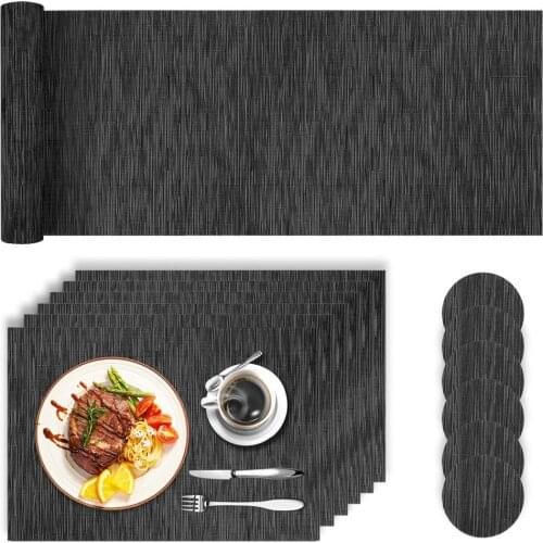 Set of 13 PVC Placemats Table Mats for Dining Restaurant Coasters Heat Resistant Anti Slip Table Mats With 180CM Table Runner