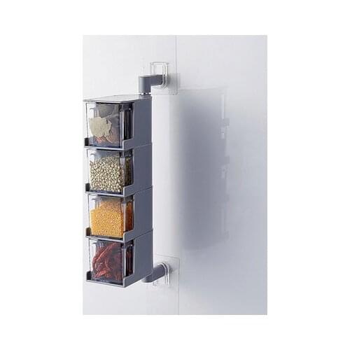 Kitchen Puch Free Wall-mounted Rotatable Seasoning Rack Multi-layer Drawer Type Seasoning Jars
