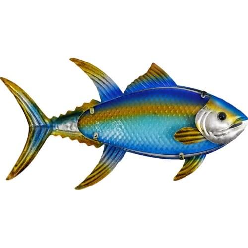 Home Metal Fish Wall Art for Garden Decoration Outdoor Animales Jardin with Colourfull Glass for Statues and Sculptures Yard