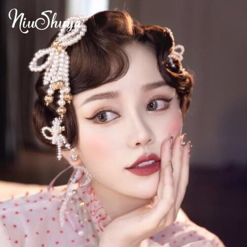 NiuShuya Pearls Bowknot Hair Clips for Women Fashion Weddings Party Hairclips Headwear Girls Sweet Hairpins Hair Accessories