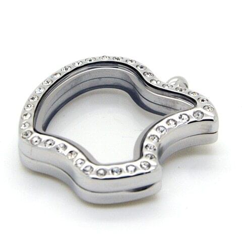 New Apple Shape Stainless Steel Floating Locket Crystal Glass Living Memory Locket for DIY Jewelry