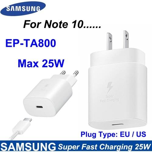 Original Samsung Note 10 Super Fast Charger Charger 25W EU/US Plug Power Adapter For Galaxy S10+ S20 Note 7 8 9 Note 10 Plus（5G