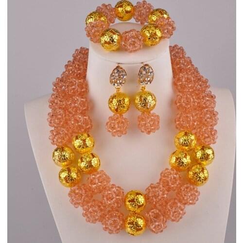 Peach African Necklace Nigerian Wedding Beads Jewelry Set