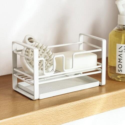 Kitchen Sponge Rack Storage Rack Wrought Iron Sponge Drain Rack Steel Ball Soap Dish Cloth Sink Kitchen Storage