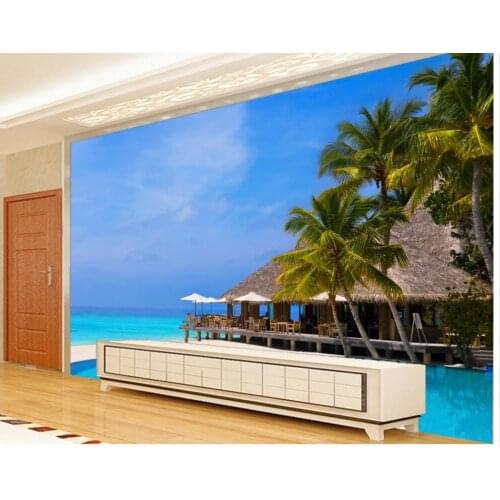 Custom 3d photo wallpape Maldives sea landscape tree hut TV backdrop mural wallpaper Home Decoration