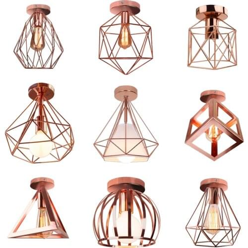 Nordic Modern Rose Gold Ceiling Lamp Shade Metal Iron Cage Ceiling Lights Kitchen Island Bedroom Aisle Porch E27 Household Light