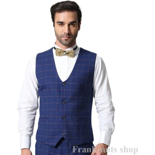 Casual Slim Fit Men Suit Vest 2018 New Brand Fashion Plaid Vest High Quality Men Clothes Neck