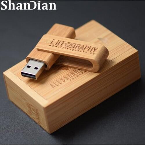 SHANDIAN Wooden USB flash drive rotatable wood pen drive 128GB флешка 8GB 16GB 32GB 64GB Customer logo Memory stick gift U disk