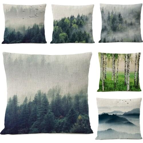Nordic Home Decorative Pillows Forest Pillow Cover Bird Ink landscape Linen Pillow Case Cushion Cover Cojines Almofada