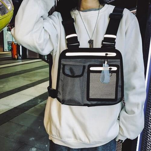 Reflective Strip Sports Chest Bag Men Street Style Tactical Package Nylon Unisex Vest Backpack Male Waist Bags Short Trip Bag