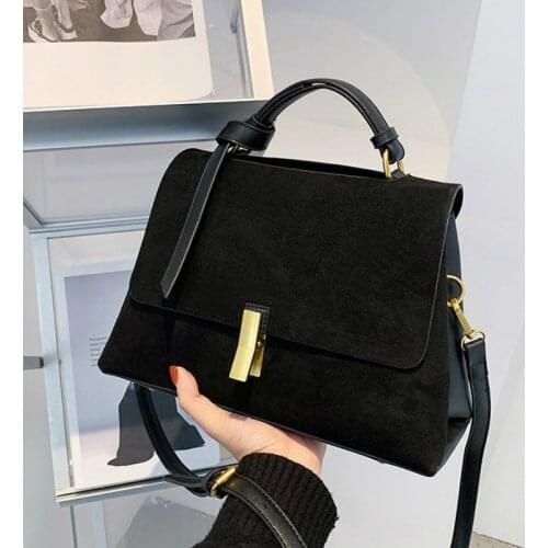 Suede Leather Black Crossbody Bag for Women 2021 Fashion Sac A Main Female Shoulder Bag Female Handbags and Purses with Scarves