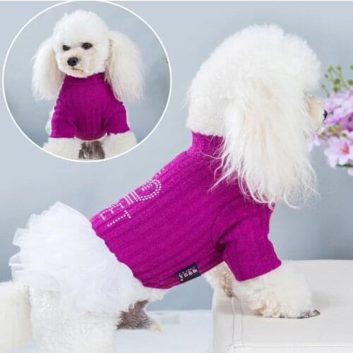 Knitted Dog Dress Pet Clothes Hot Drilling Crown Princess Tutu Dresses Coat For Small Dogs Chihuahua Cat Sweater Skirt Apparel S