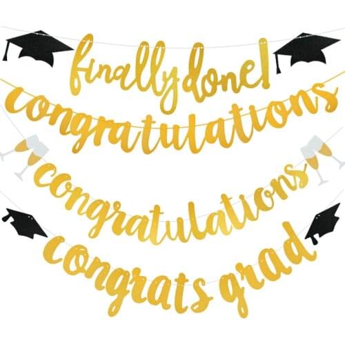 Graduation Banners Gold Paper Letter Flags Bunting Paper Garland for Gratuation Party Decoration Congrats Grad Congratulations