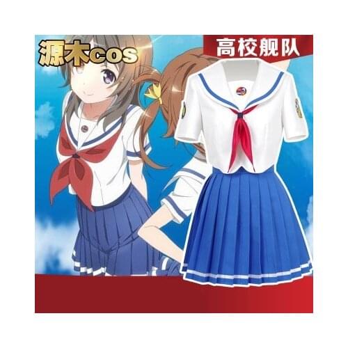 High Quallity Japanese Anime High School Fleet Organ Section Sailor Suit Man Woman Cosplay Costume Top + Skirt + Tie + Scoks
