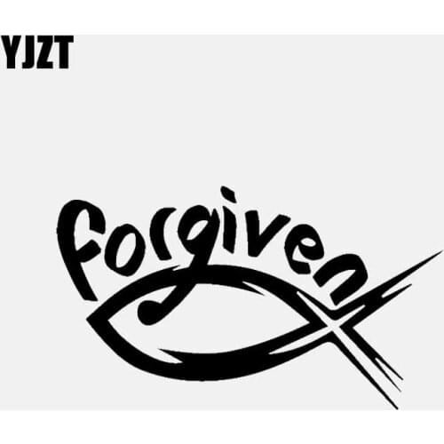 YJZT 13.6CM*8CM Religion Forgiven Fish Faith Christian Jesus Catholic Vinyl Decal Car Sticker Black/Silver C3-1390