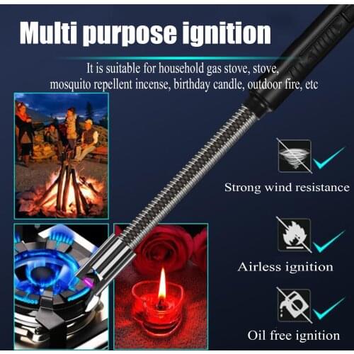 New Kitchen Gas Stove Arc Lingter With Hook Windproof Plasma Flameless Candle Lighter Usb Electric Lighters For Bbq Outdoors