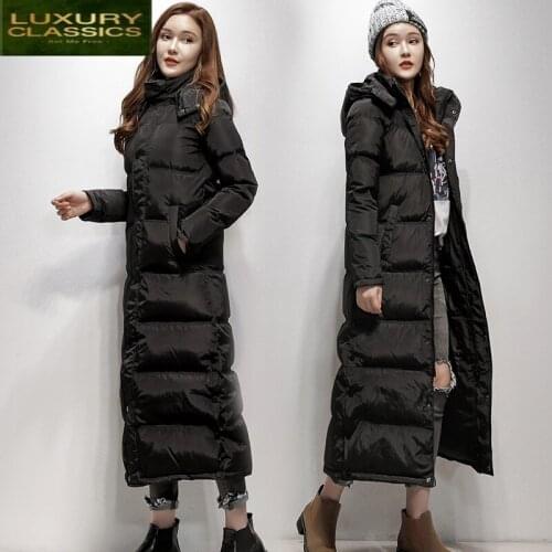 White Duck Down Winter Jacket Women 2021 New X-Long Coat Hooded Thick Warm Clothes Female Black Tops Abrigos Mujer LWL958