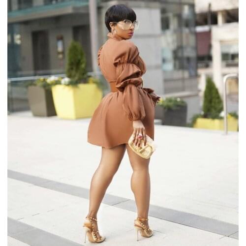 Women Long Sleeve Office Lady Women Deep V Femal Ladies Shirt Mini Dress Casual Flared Swing Skater Dress Beach Dress Elegant