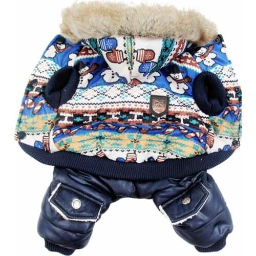 Blue Snowman bubble padded luxury fur Style Pet dogs Winter Coat Free Shiping By CPAM Dogs Clothing