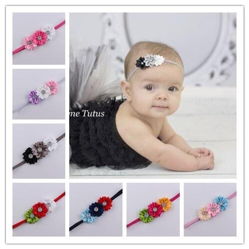 2016 Baby newborn infant headbands thin elastic rhinestone Headband fabric flowers for headbands children hair accessories 10pcs