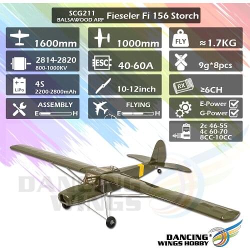2020 New SCG21 Fieseler Storch Fi156 1600mm (63") Balsa Storch Balsa ARF PNP RC Airplane Film Covering Finished