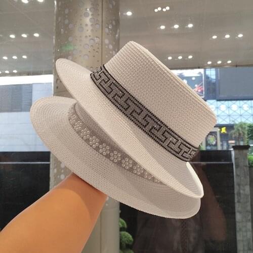 2021 New Summer Women Hats Sequin Visor Cap Brim Jazz Travel England Pearl Beach Caps Straw Hat Women Casual Panama Sun Hat