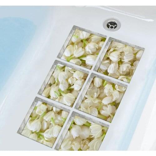 6pcs/set Jasmine Flower Bathtub Stickers 3D Waterproof Non Slip Bathroom Decor Bath Tub Stickers Wall Sticker 15x15cm