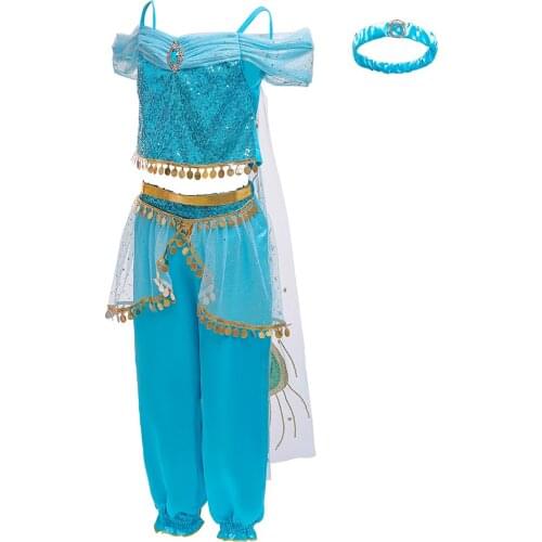 Aladdin Fairy Tale Sets Cloak Headband Cosplay Fancy Masquerade Princess Children Infant Summer Dress Kid Vestidos Girls Clothes