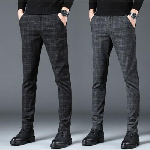 High Quality Pants Men Elastic Classic Business Casual Long Trousers Male Cotton Plaid Straight Work Pant Plus Size 28-38