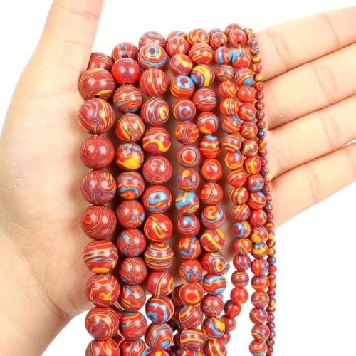 Natural Stone Beads Rose Red Thread Flower Pine Charm Round Loose Beads for Jewelry Making Needlework Bracelet DIY 4-12 MM