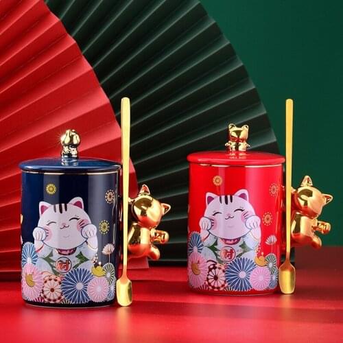 The national tide mark cup draw money cat and mouse creative personality ceramic cup Chinese style coffee cup water