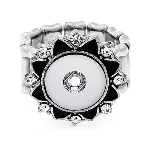 Hot Sale High Quality Vintage Crystal Flower DIY Elastic Adjustable Snap Ring Fit 12mm Snap Button Womens Jewelry