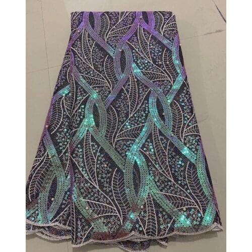 Hot 5 Yards Holed Sequins Embroidery Double French Lace Unique African Tulle Lace Mesh Fabric Nigerian Sewing National Clothes