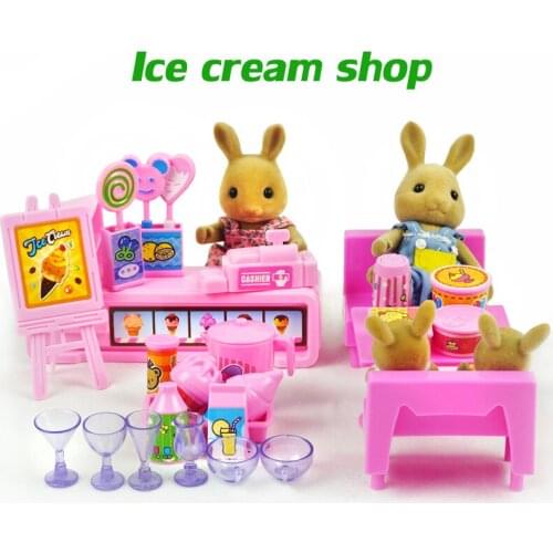 Little bear rabbit toy furniture 1/12 rabbit forest animal family ice cream shop set DIY set childrens birthday toy gift