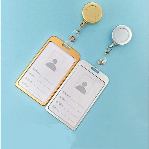 1PC Aluminum Alloy Employees Card Card Holder with ABS Retractable Badge Reel Pull Name ID Card Badge Holder