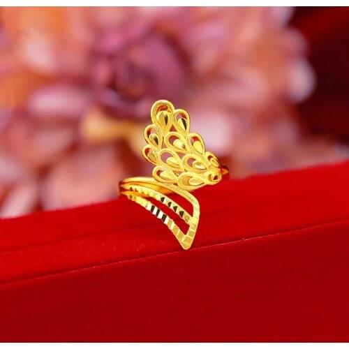 Korean Fashion Rings for Women Phoenix Tail Gold Rings Big Women 24K Gold Party Wedding Engagement Rings Jewelry Wholesale