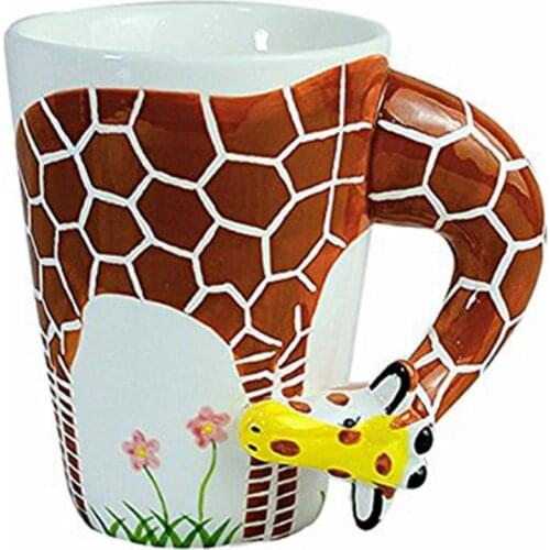 Creative gift Ceramic coffee milk tea mug 3D animal shape Hand painted animals cup-giraffe