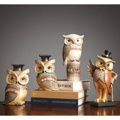 AMERICAN OWL SMALL ORNAMENTS CREATIVE HOME LIVING ROOM DECORATION COOL WINE CABINET MODEL ROOM SHOP DECORATION RESIN CRAFTS