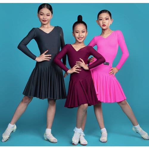 Fashion Latin Dance Costumes For Girls Long Sleeve Practice Clothes Kids Latin Dance Skirts Split Suit Performance Wear DN6615