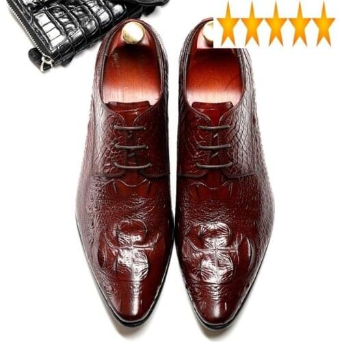 Leather Genuine Mens Formal Male Oxfords 2021 New Pointed Toe British Men Dress Wedding Lace Up Brogues Office Shoes