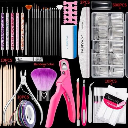 Nail Art Brush Nail Piece Set Full Half Full French False Nails Rhinestone Sticker Dead Skin Scissors Nail Polish Tools Kits