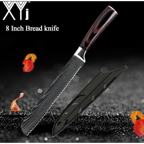 XYj 8 inch Serrated Bread Knife Ultra Sharp German High Carbon Stainless Steel Cake Slicer Kitchen Knife Bread Cutter Tools