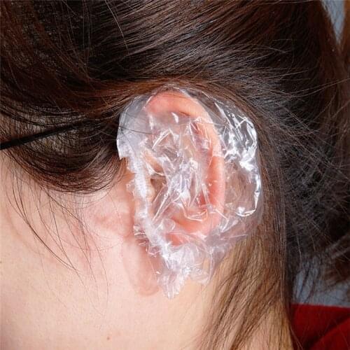 100pcs Disposable Waterproof Ear Cover Transparent Bath Shower Hair Salon Earmuffs Hair Coloring Ear Protector Cover Caps