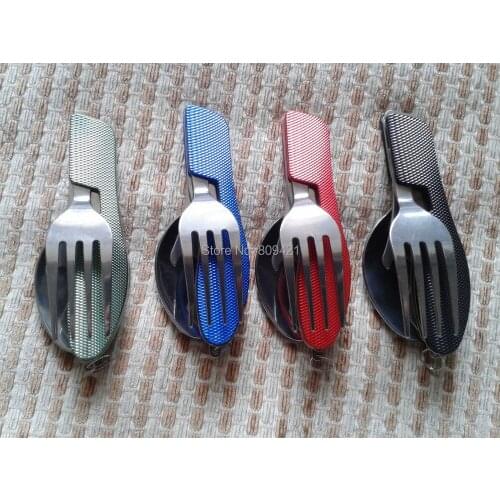 Wholesale 100sets/lot Folding camping cutlery stainless steel cutlery knife fork spoon removable cutlery knife with carrying cas