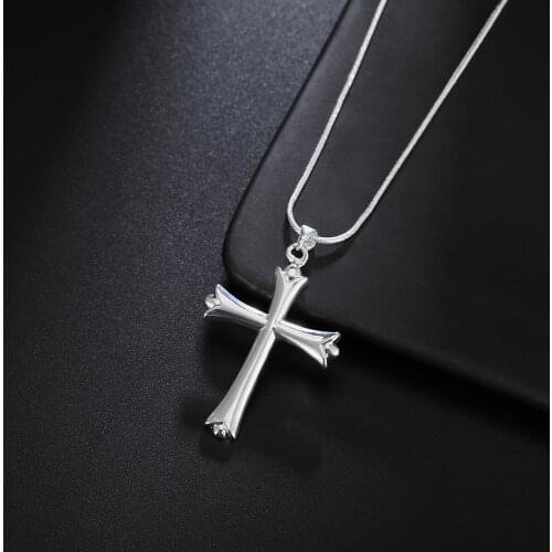 925 Sterling Silver Necklace Pendant Cross Retro Choker High Quality Vintage Fashion Lucky Link Chain Wedding Fine Jewelry Gift