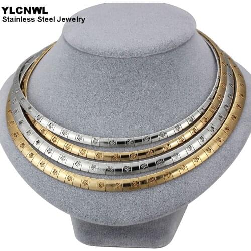 Gold Color Stainless Steel Necklaces For Women Flowers Pattern Choker Chain Fashion Jewelry Birthday Gift